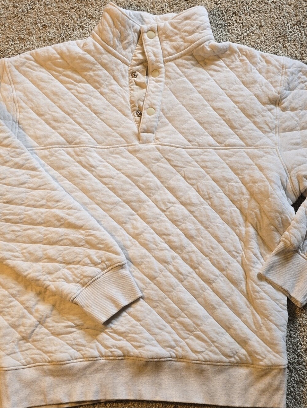 Old Navy Quilted Snap-Placket Pullover Sweatshirt - Cream